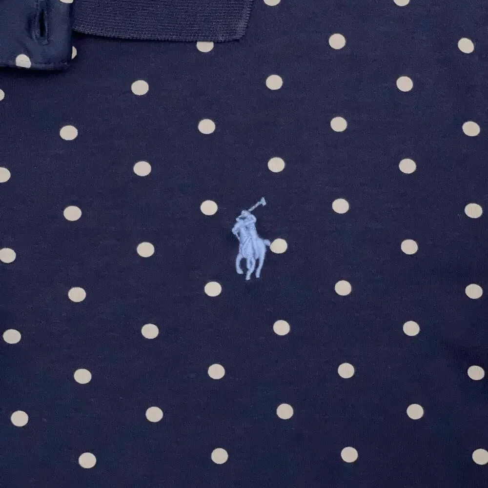 Ralph Lauren Polo Shirt M Navy Classic Fit Golf Resort Club Yacht Preppy Dots